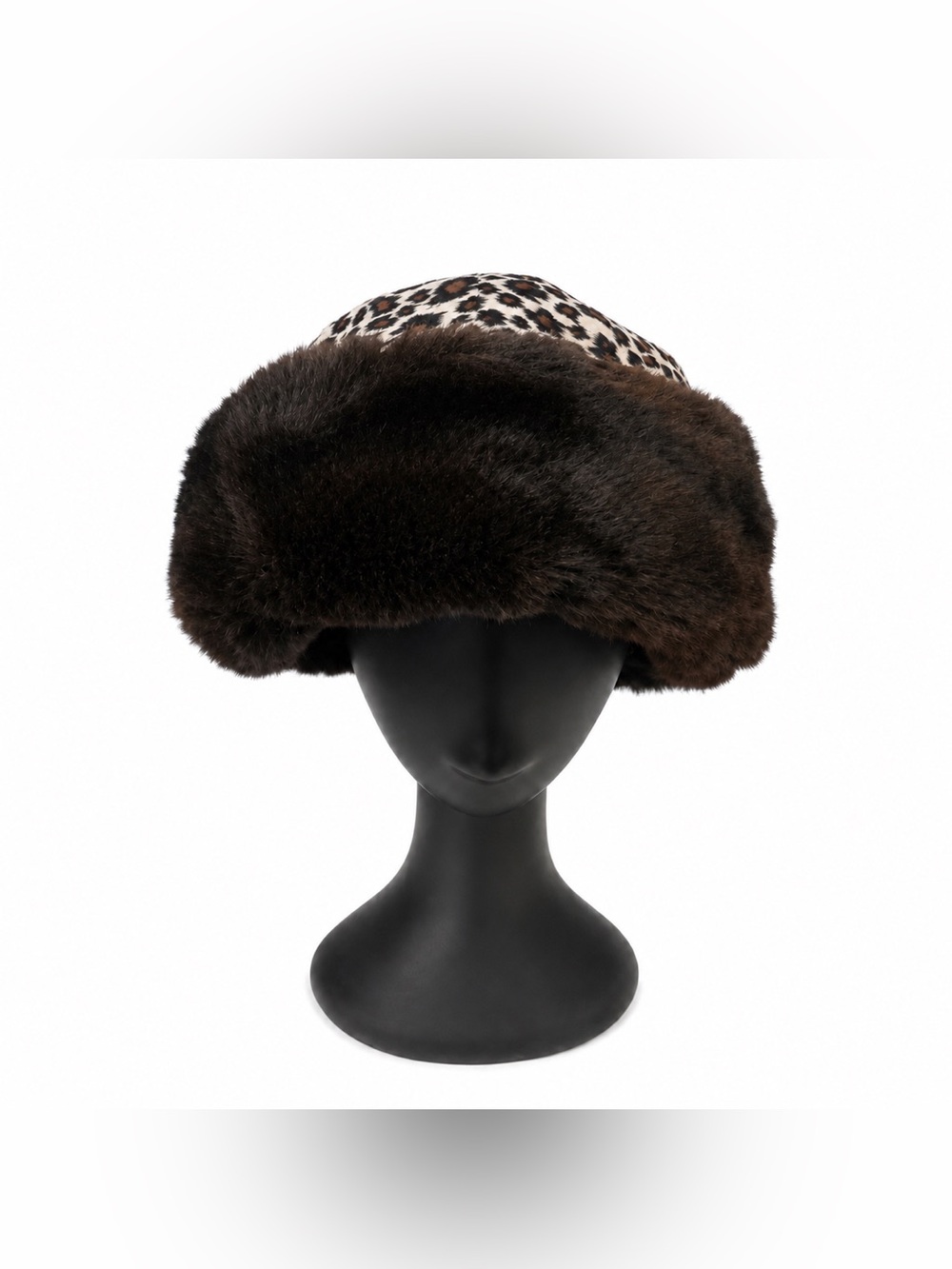 Vintage Brown & Leopard Faux Fur Bucket Hat